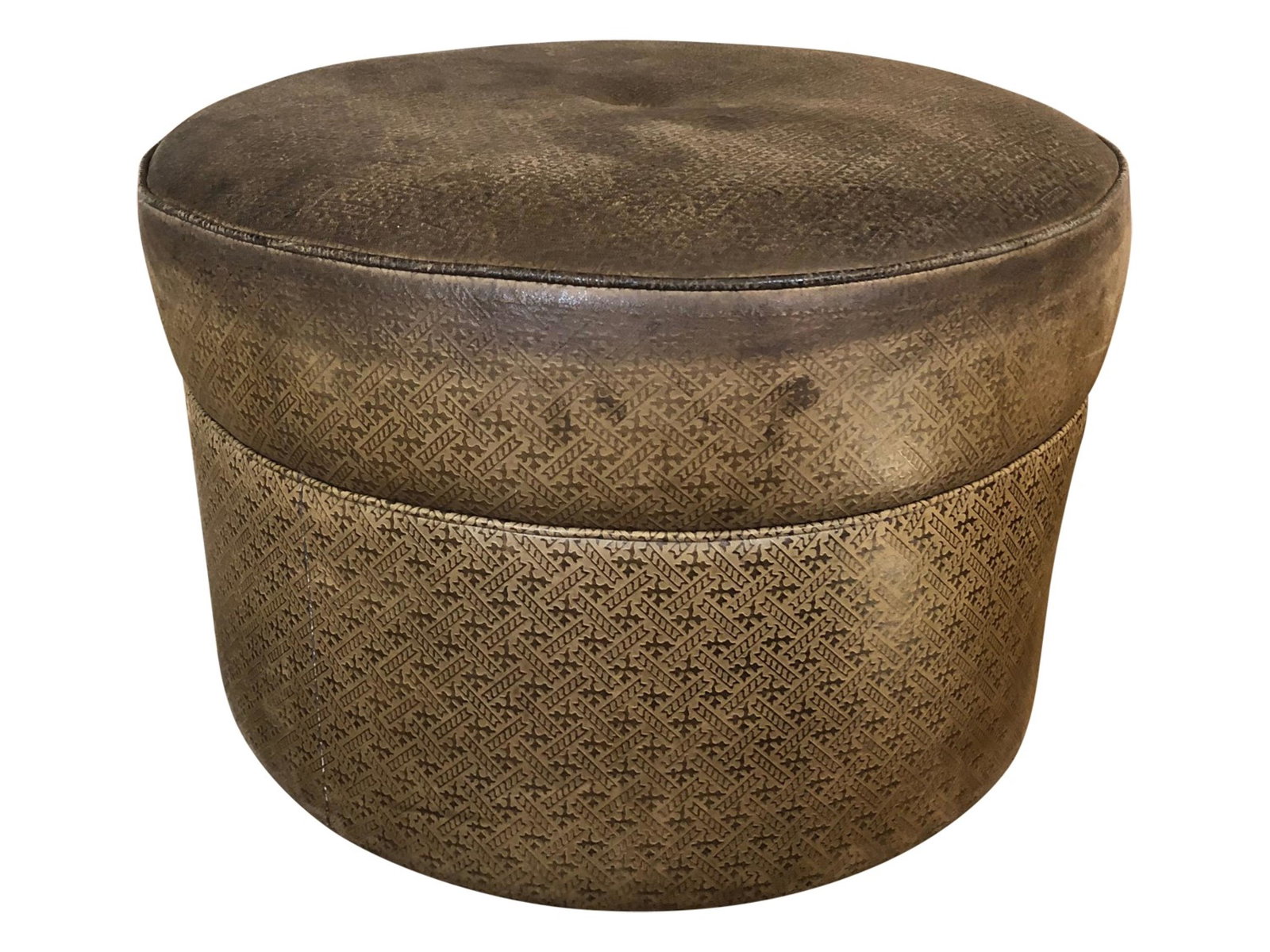 LEATHER EMBOSSED ROUND OTTOMAN (1 of 5)
