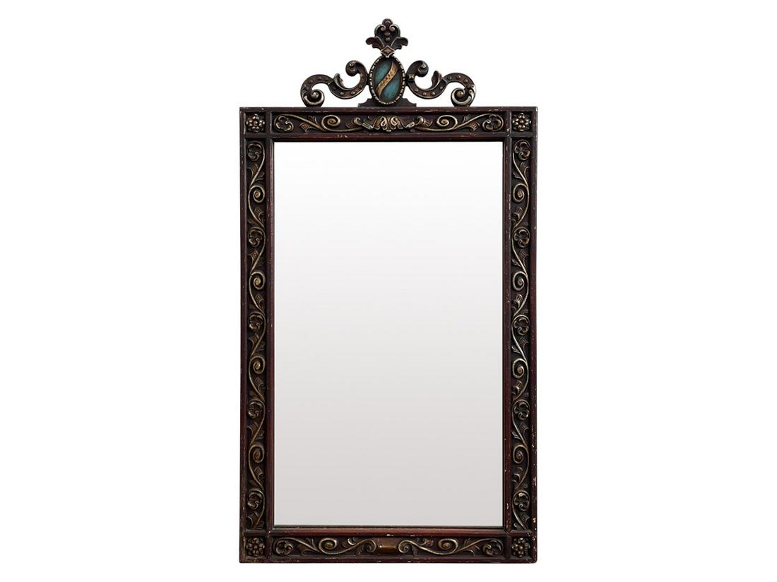 ANTIQUE SCROLL & ROSETTE LARGE RECTANGULAR MIRROR (1 of 9)