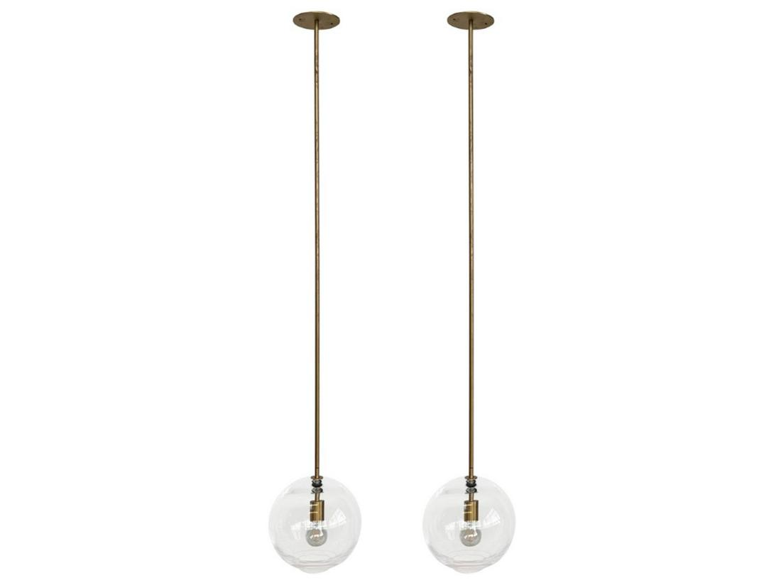 PAIR OF BRASS & GLASS GLOBE PENDANT LIGHTS (1 of 5)
