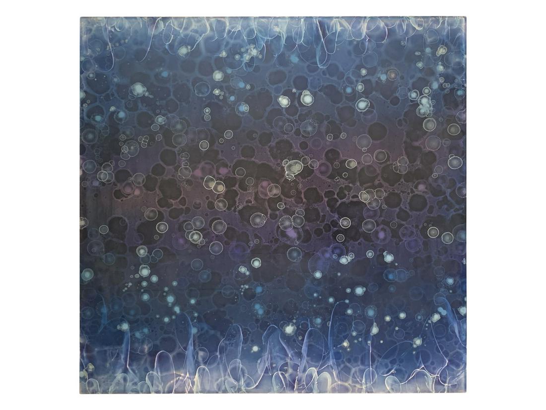 DAVID MANN "CAYMAN I" ABSTRACT PAINTING: Exceptional Abstract painting entitled "Cayman I," 2005 by American artist David Mann (born 1950). Luminous blue and white layers of opaque and translucent pigments of oil, alkyd and acrylic on canvas