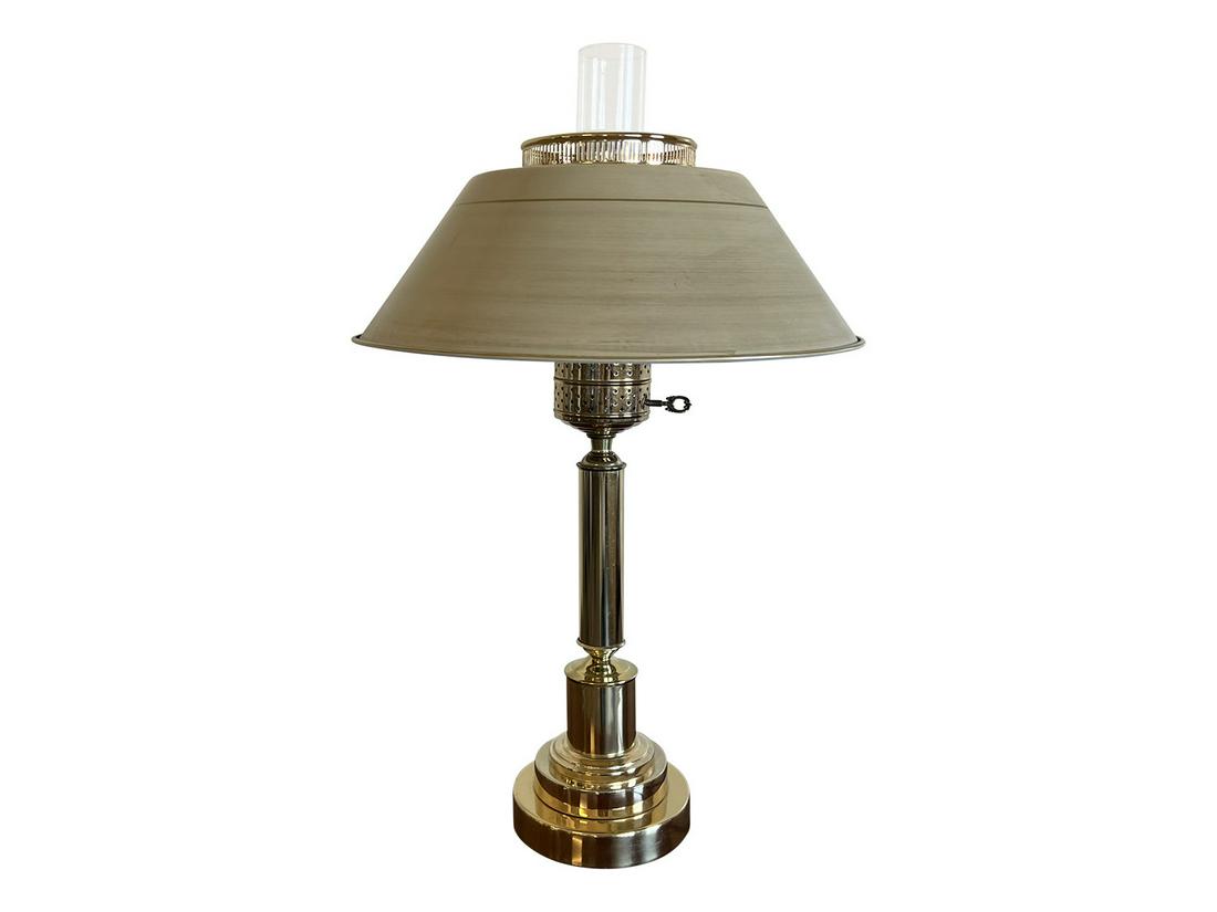 BRASS DESK LAMP W/ HURRICANE & METAL SHADE (1 of 11)