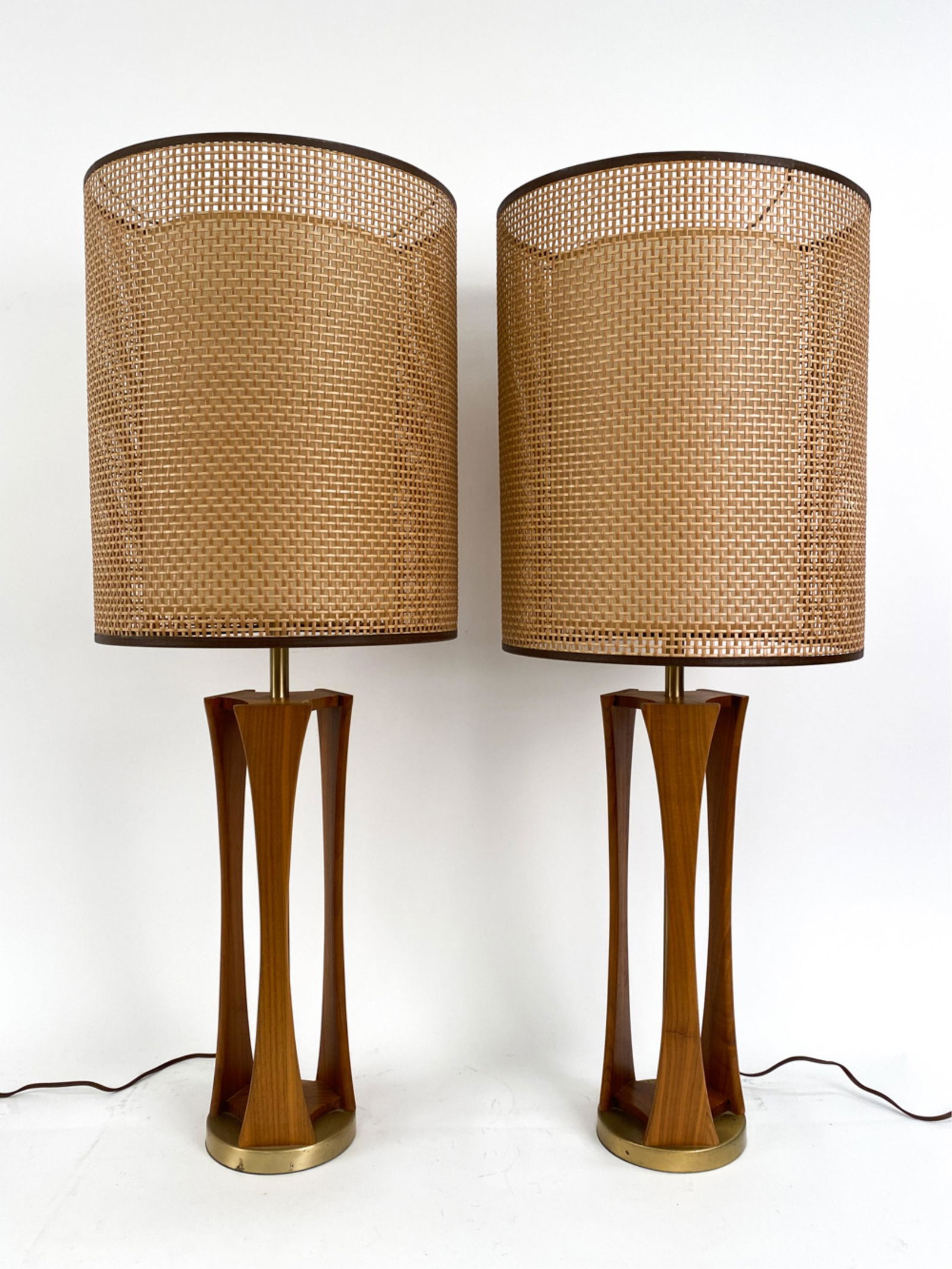 PAIR MID-CENTURY TEAK & BRASS LAMPS (1 of 12)
