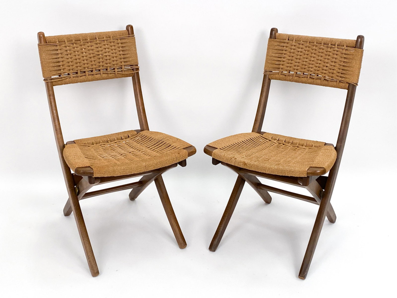 PAIR MID-CENTURY HANS WEGNER STYLE ROPE CHAIRS (1 of 18)