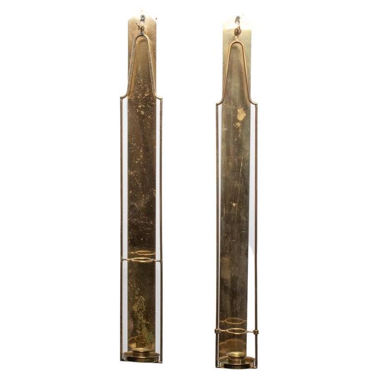 PAIR OF SWEDISH MODERNIST BRASS CANDLE SCONCES (1 of 11)