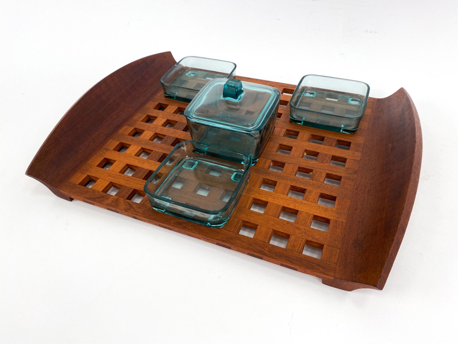 JENS QUISTGAARD DANSK TEAK LATTICE TRAY & DISHES (1 of 8)