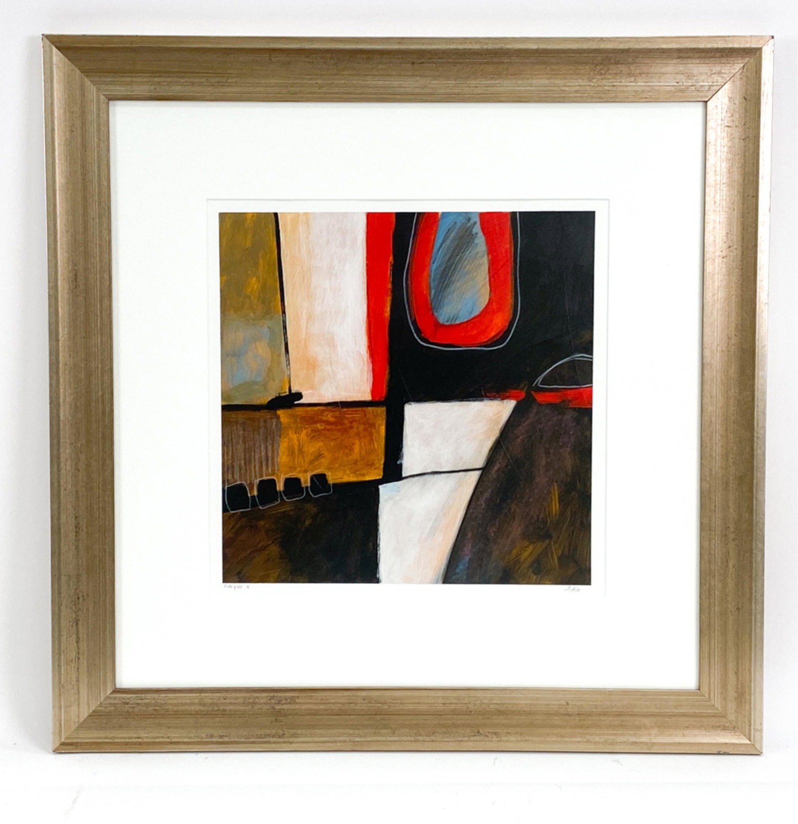 SCOTT HILE ABSTRACT ACRYLIC ON PAPER: Abstraction with texture, pencil signed lower right and titled "Fire and Ice 4." Framed with non-glare glass. Dimensions: (Frame) H 28.75" x W 28.75" (Sight) H 16" x W 16" Condition: Bright and clean