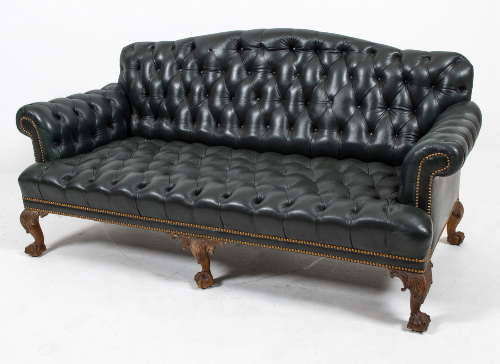 TUFTED LEATHER SOFA IN THE CHIPPENDALE STYLE (1 of 18)