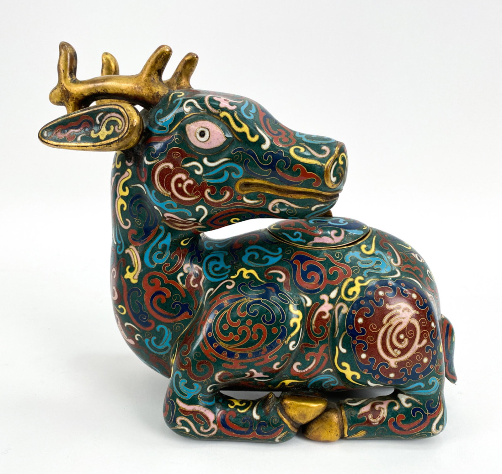 CHINESE CLOISONNE RECUMBENT DEER CENSER (1 of 13)