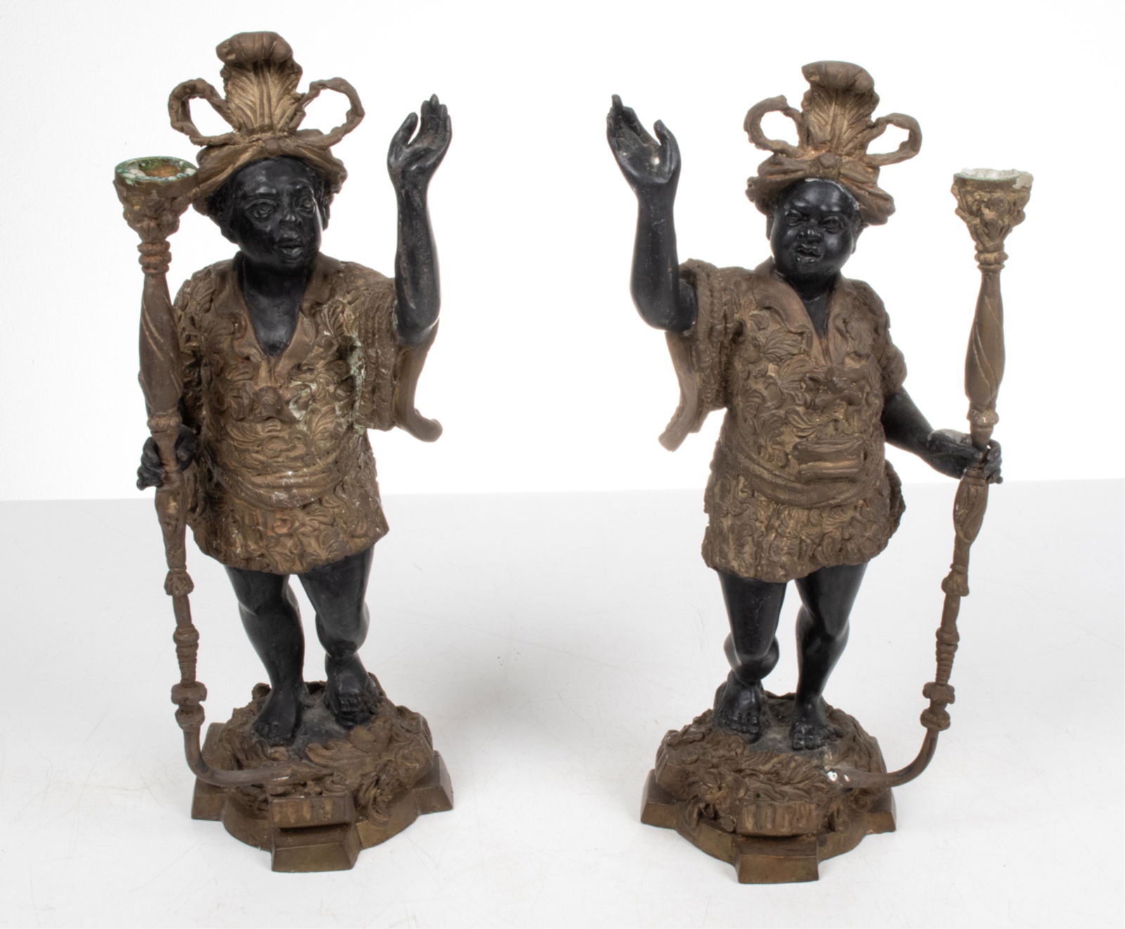 PAIR 19TH C. ORMOLU BRONZE BLACKAMOOR CANDLESTICKS (1 of 20)