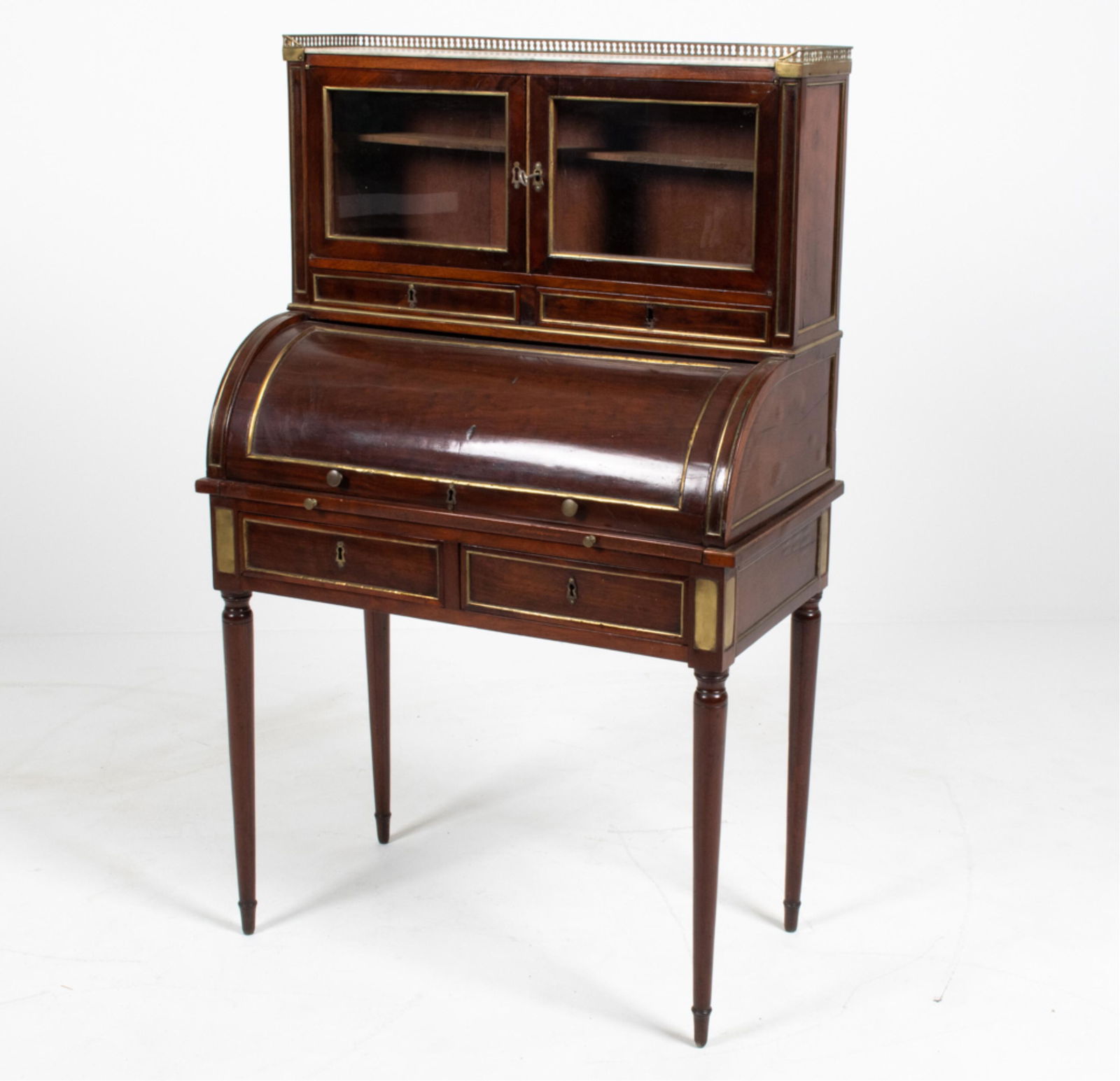 19TH C. MAHOGANY, BRASS & MARBLE CYLINDER DESK (1 of 20)