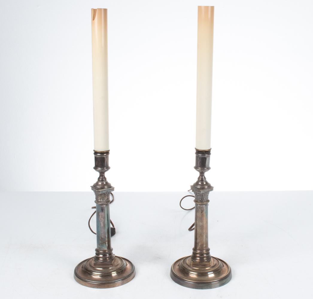 PAIR OF ANTIQUE SILVERPLATE COLUMN CANDLESTICKS (1 of 8)