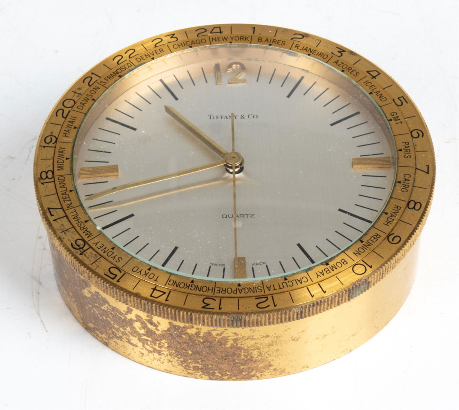 VINTAGE TIFFANY & CO. BRASS WORLD DESK CLOCK (1 of 12)