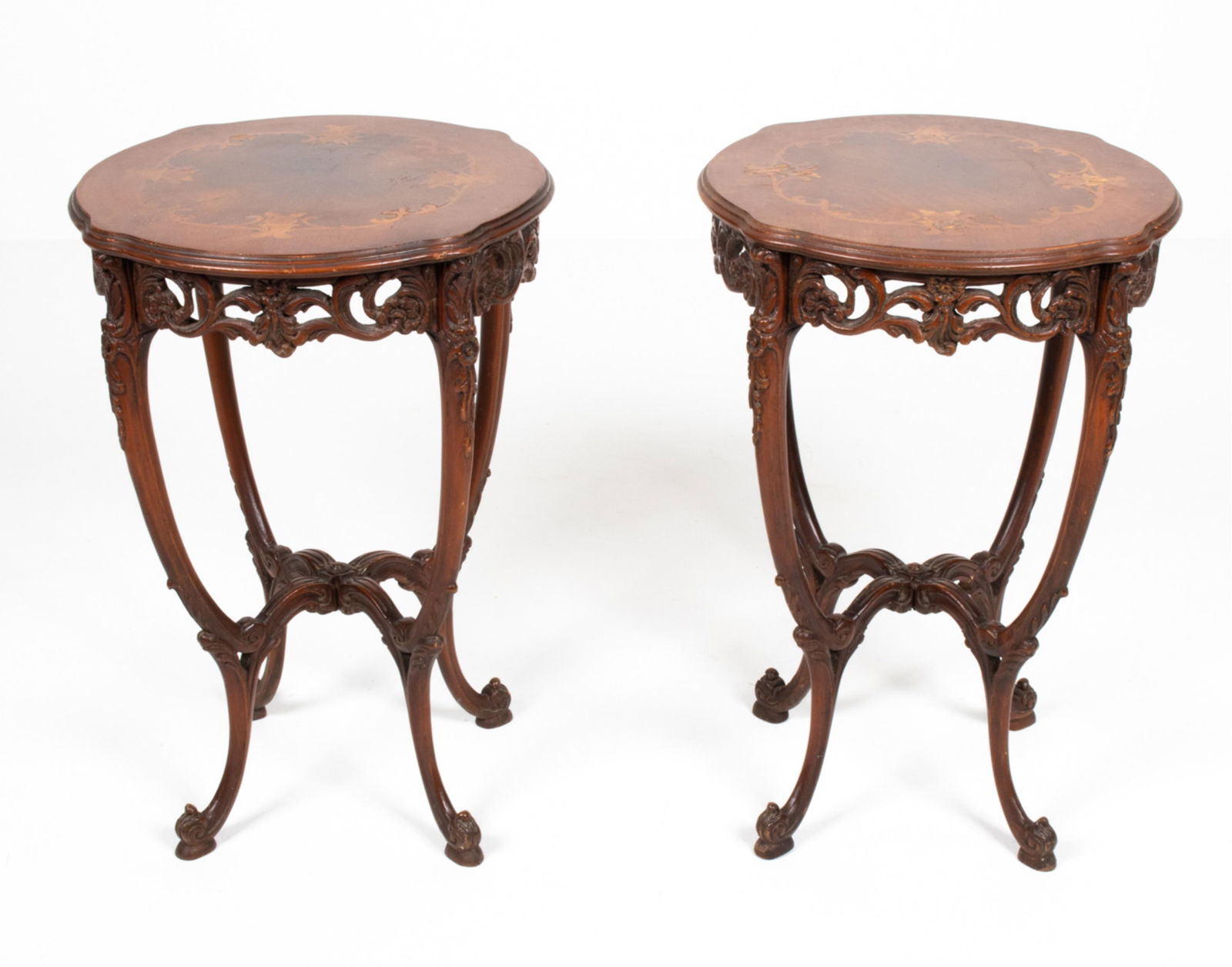 PAIR OF ORNATELY CARVED MARQUETRY-TOP SIDE TABLES (1 of 20)