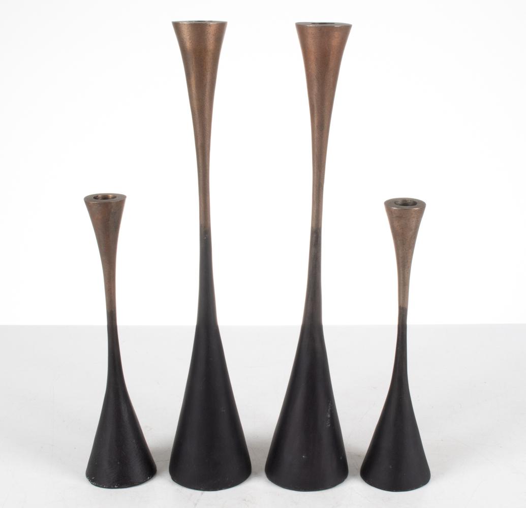 SET OF (4) MODERN SCULPTED METAL CANDLESTICKS (1 of 12)