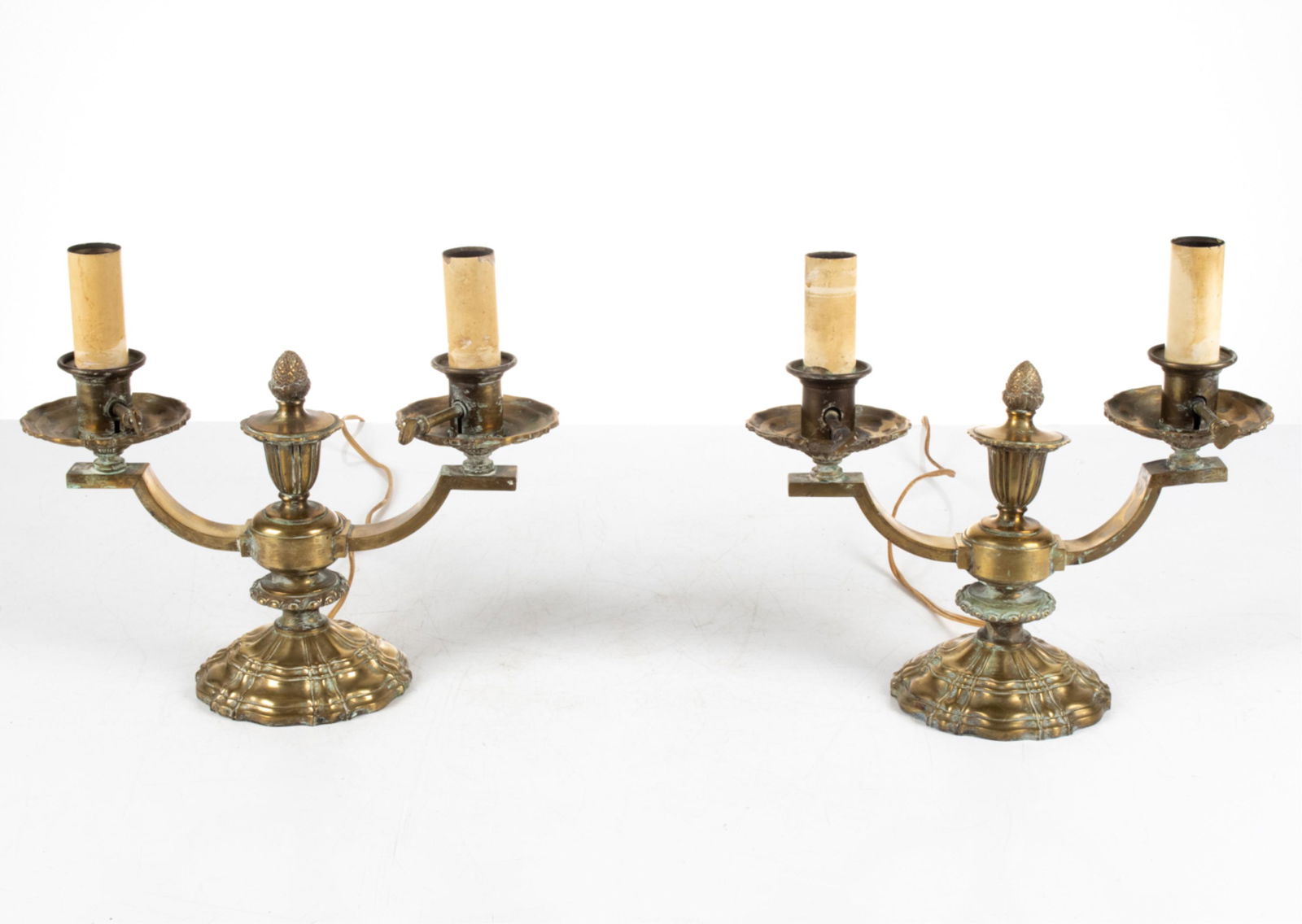 PAIR OF ANTIQUE SOLID BRASS CANDELABRA LAMPS (1 of 13)