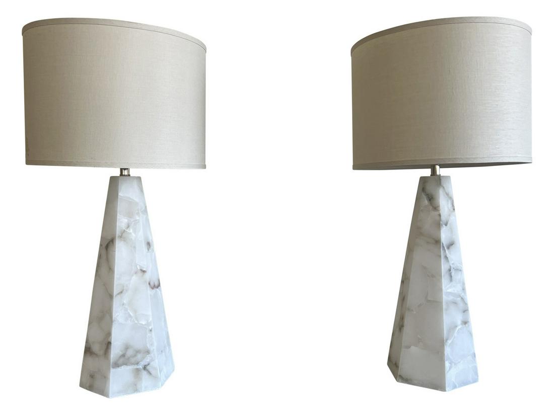 PAIR HEXAGON COLUMN FAUX MARBLE TABLE LAMPS (1 of 19)