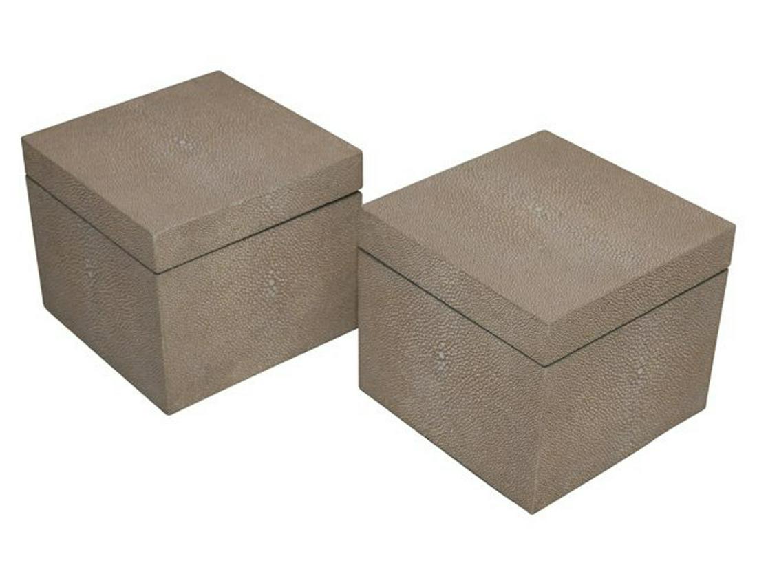 PAIR REGINA ANDREW IVORY GRAY SHAGREEN BOXES (1 of 1)