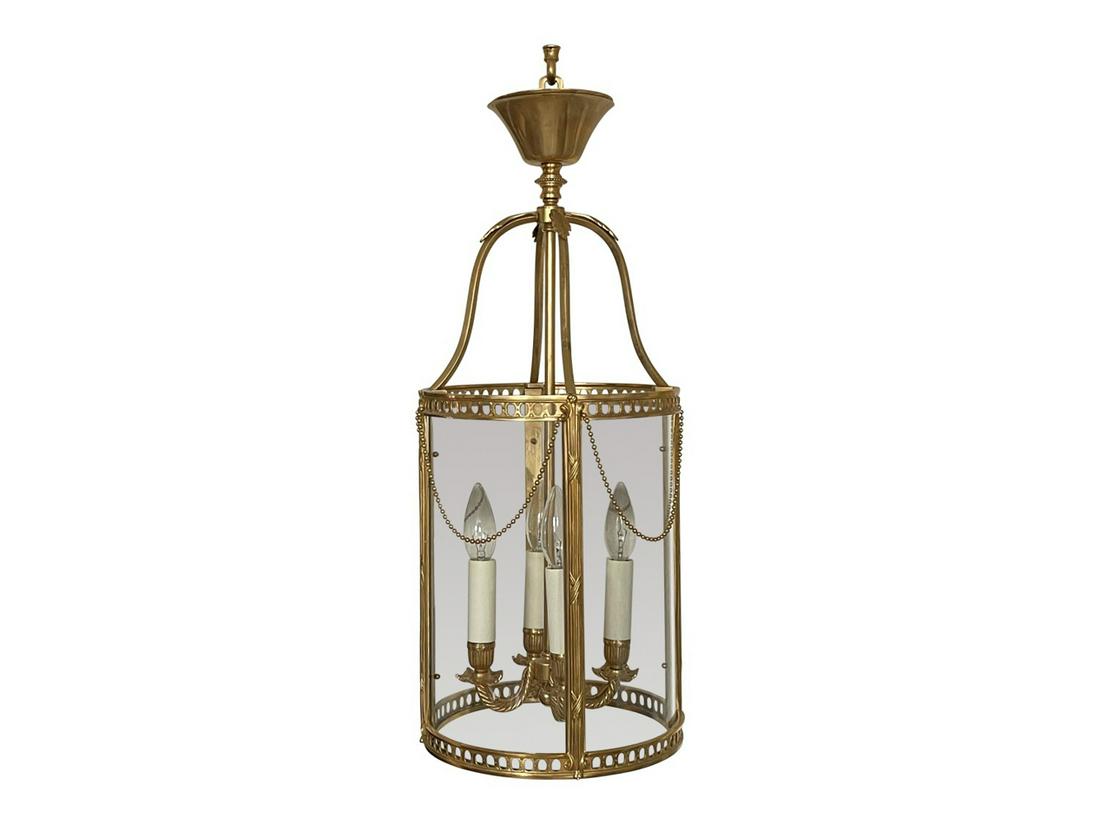 BRASS HANGING LANTERN W/ DECORATIVE BRASS SWAGS (1 of 12)