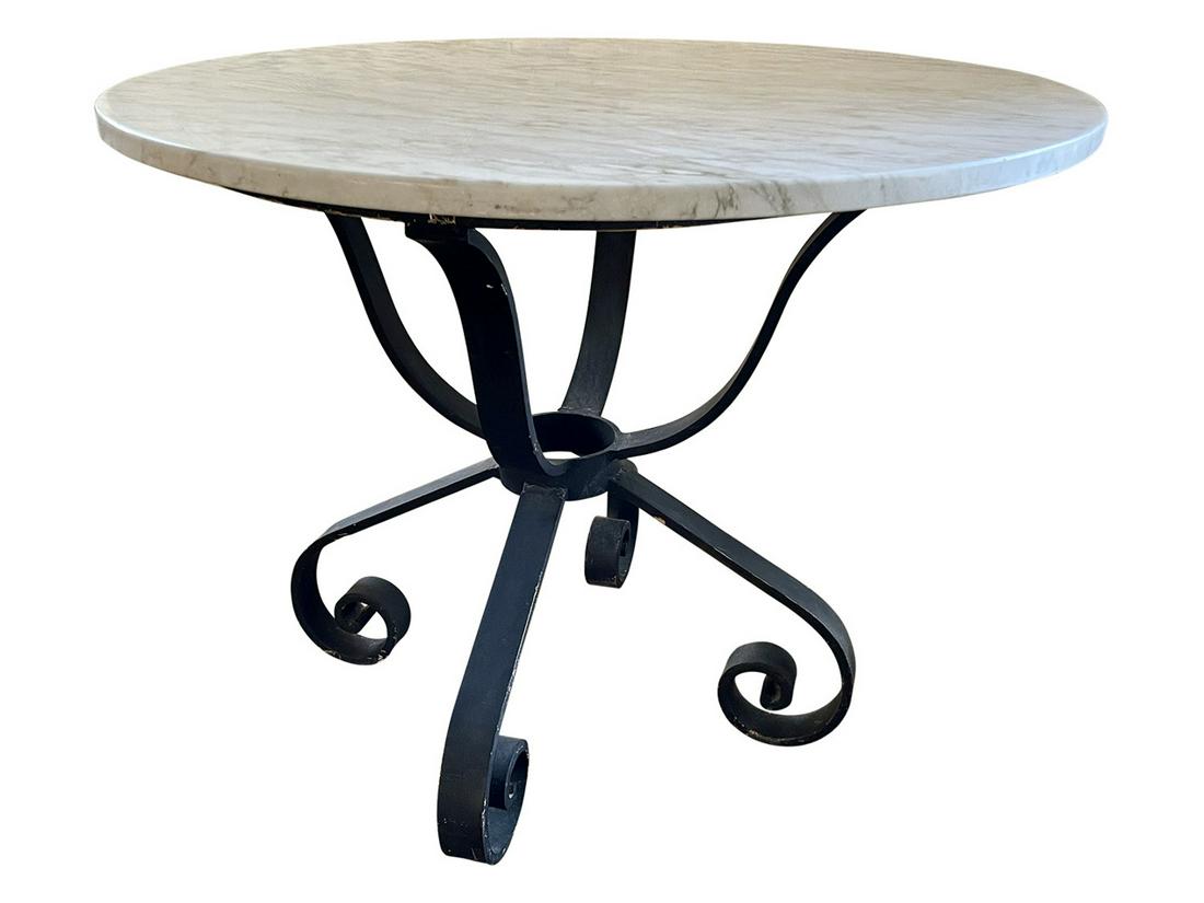 VINTAGE WHITE MARBLE TOP SIDE TABLE W/ IRON BASE (1 of 14)