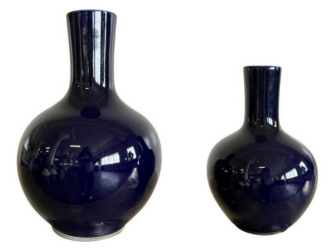 (2) Lillian August Navy Blue Vases