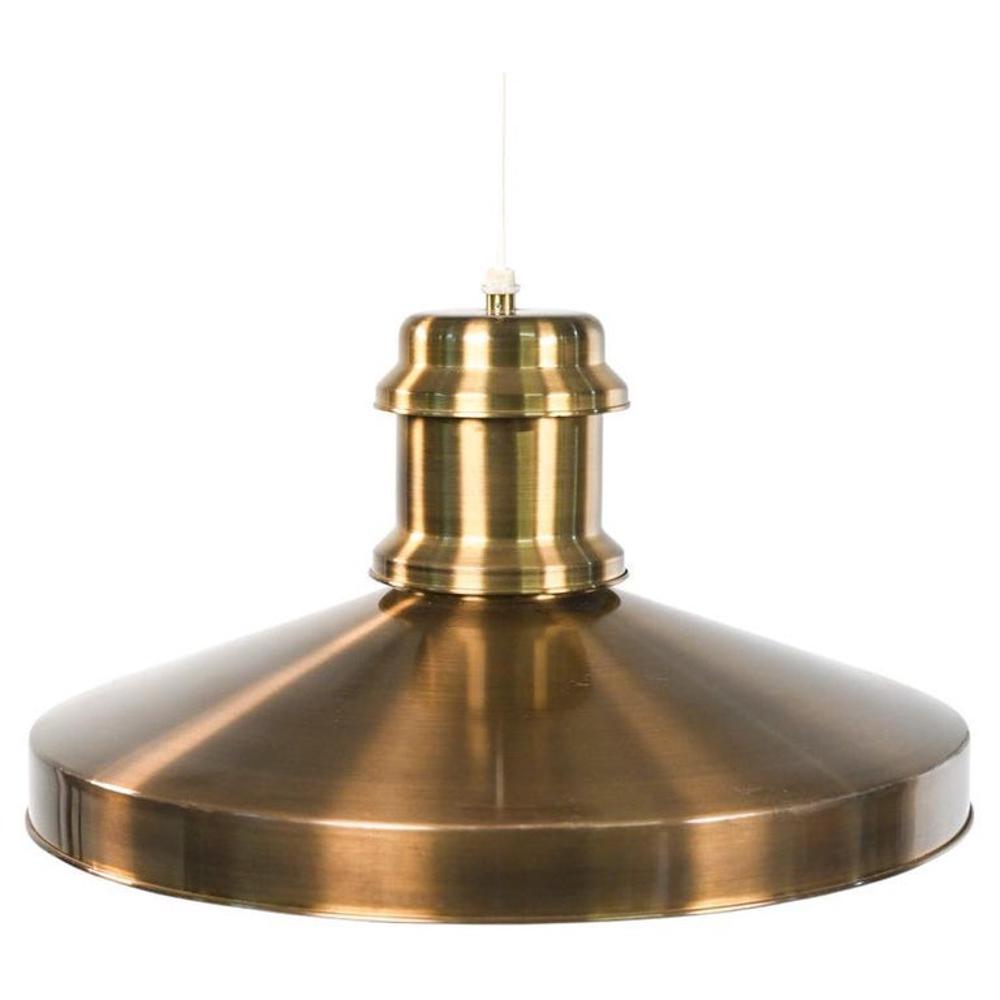 SIDSE WERNER FOR HOLMEGAARD "SHIPS LAMP" LIGHT: A beautiful and rare oversized pull-down pendant lamp in brushed brass, designed by Sidse Werner for Holmegaard, produced in the 1970's. Dimensions: H 10" x Dia. 20" Condition: Wear consistent with ag