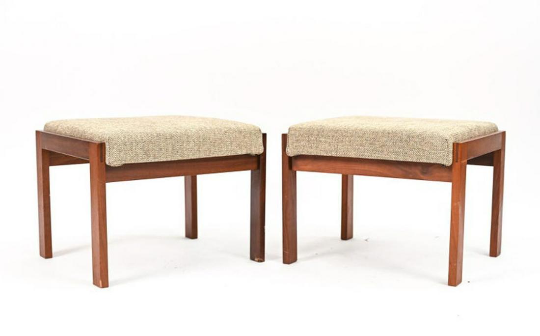 PAIR DANISH MODERN TEAK OTTOMANS/FOOTSTOOLS (1 of 9)