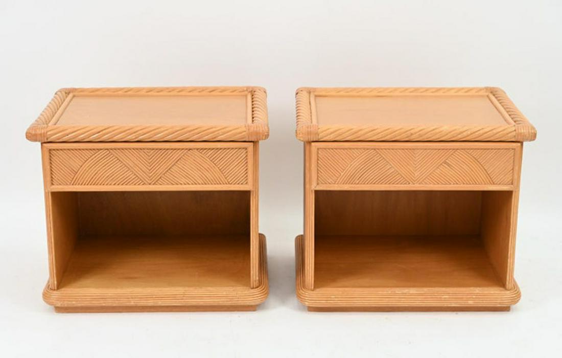 PAIR ATTR. DUX MID-CENTURY RATTAN NIGHTSTANDS (1 of 7)