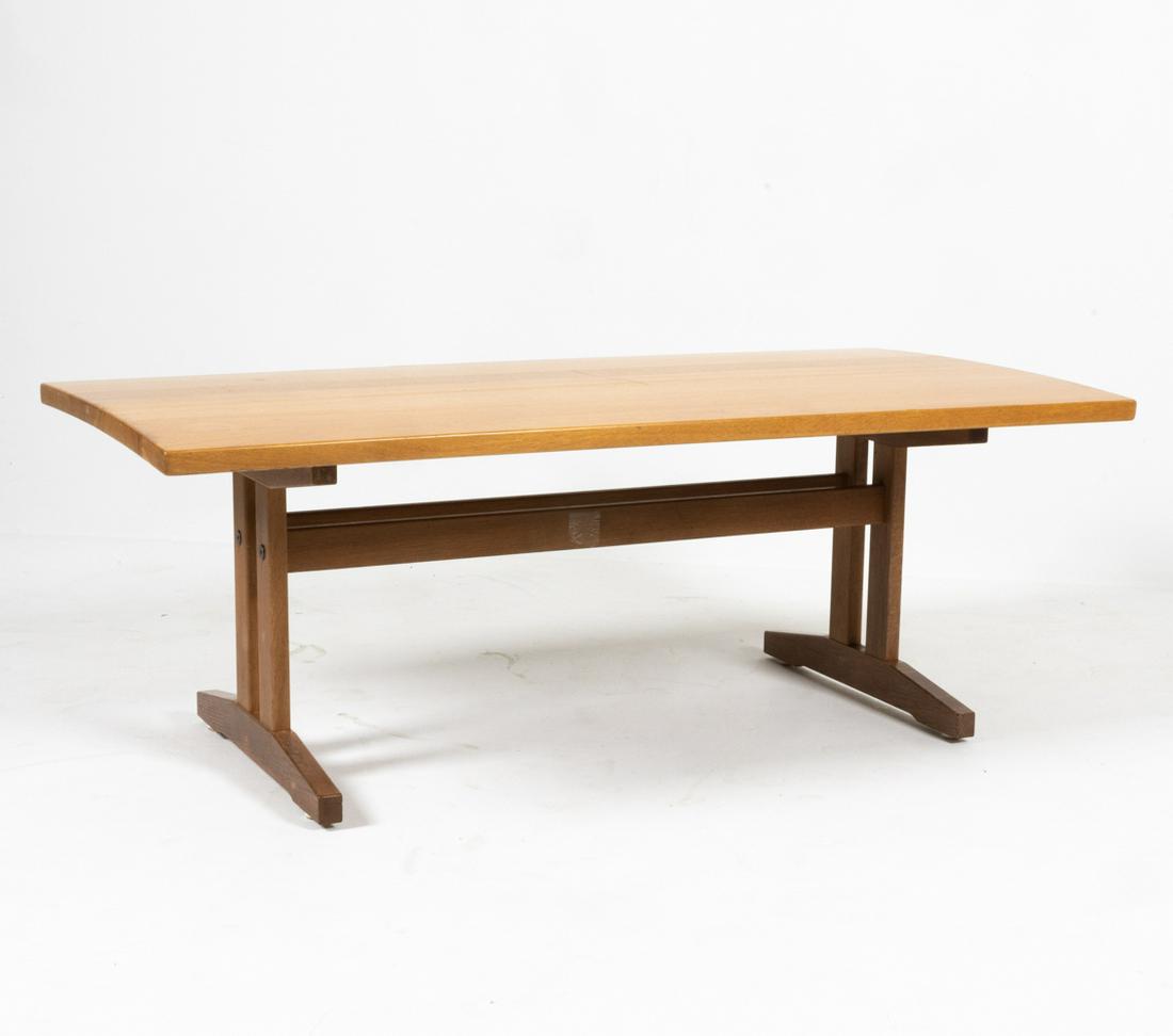 DANISH OAK TRESTLE-BASE COCKTAIL TABLE, C. 1960'S (1 of 12)