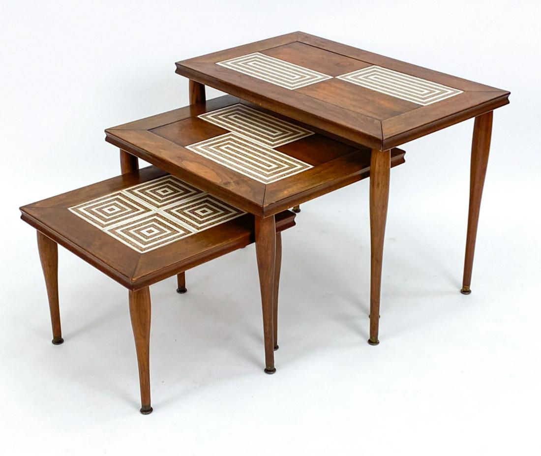 SET OF (3) MID-CENTURY TILE TOP NESTING TABLES (1 of 16)