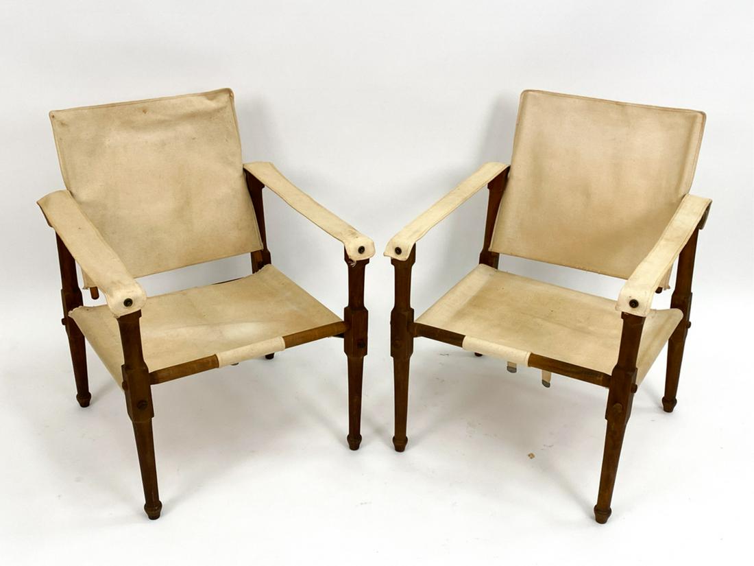 PAIR KAARE KLINT STYLE MID-CENTURY SAFARI CHAIRS (1 of 17)