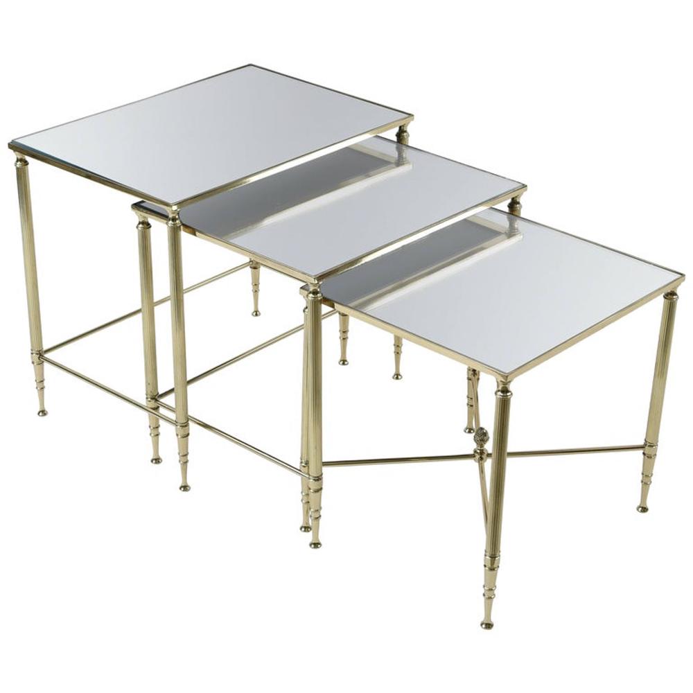 (3) MIRRORED TOP BRASS NESTING TABLES (1 of 7)