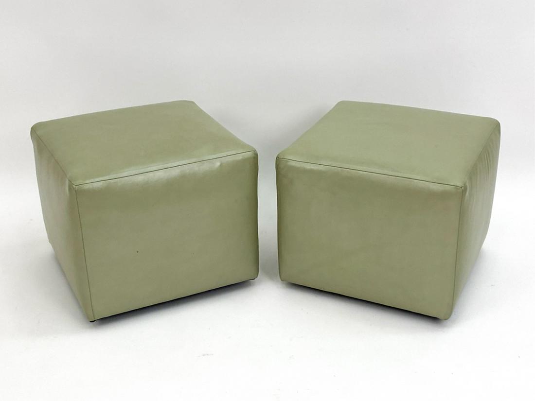 PAIR SQUARE CUBE LEATHER OTTOMANS (1 of 7)