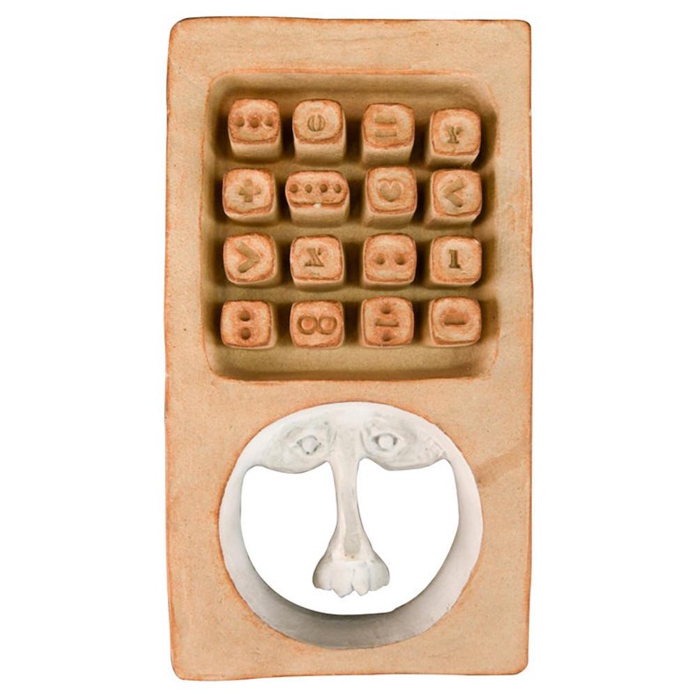 BENNINGTON POTTERS DAVID GIL FACE CERAMIC: An awesome abstract ceramic by one of Bennington Potter's best artists. Dimensions: H 13.5" x W 7.5" x D 1.5" Condition: Wear consistent with age and use. Minor losses. Small chip to back left side ed