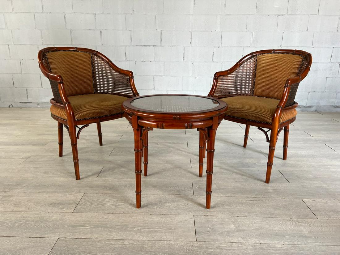PAIR VINTAGE ART DECO FAUX BAMBOO CHAIRS & TABLE (1 of 14)