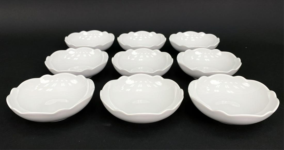 (9) MARCEL WANDERS FOR ALESSI "DRESSED" BOWLS: (9) petite contemporary porcelain bowls designed by Marcel Wanders for Alessi, marked underneath. Dimensions: H 1.5" x Dia. 5" Condition: No issues to note.