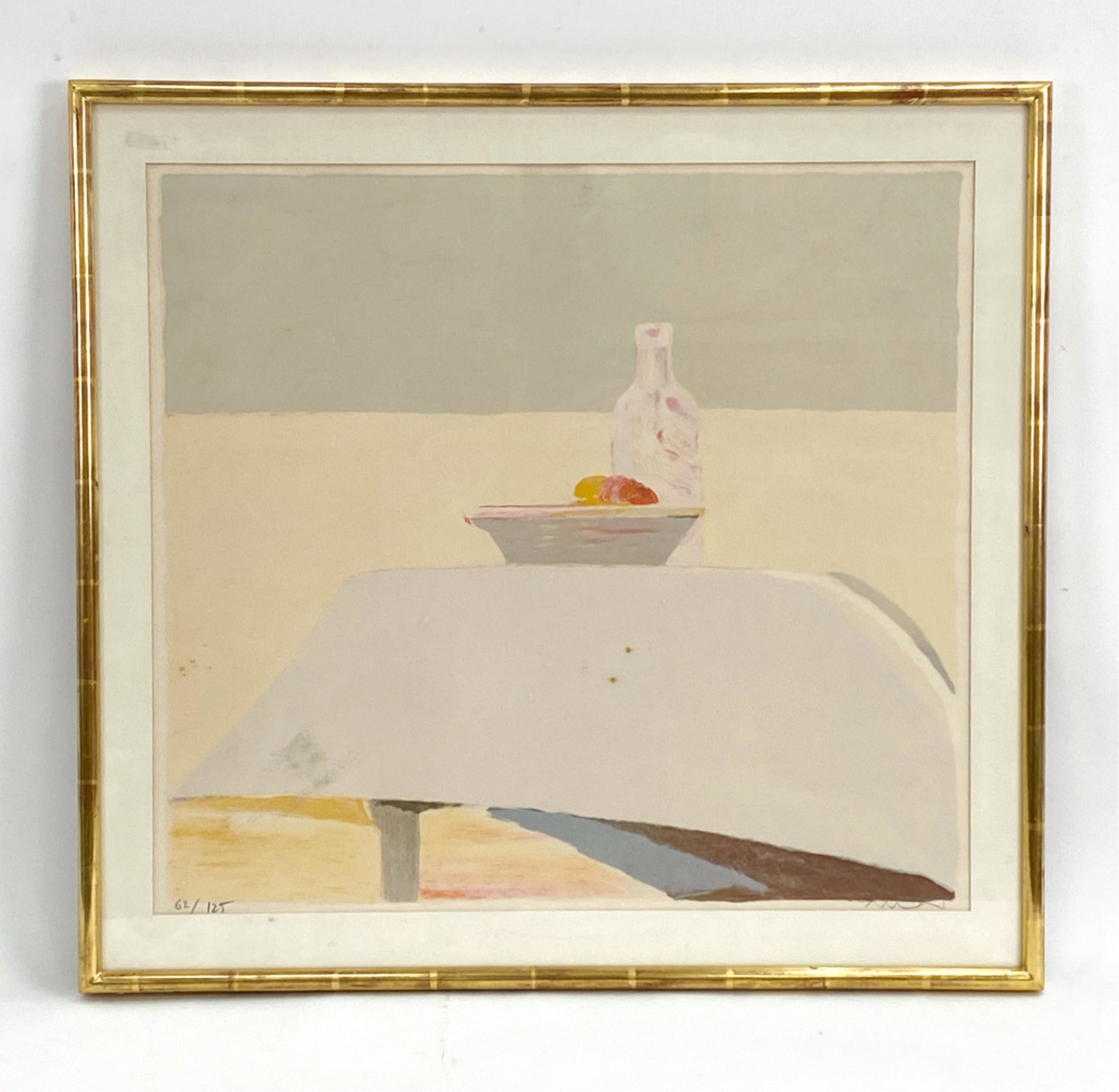 ROGER MUHL, FRENCH (1929-2008) LITHOGRAPH: Lithograph of tabletop with still life. Still life of objects. Signed lower right. Numbered 62/125 lower left. Dimensions: (Frame) H 28.5" x W 30.5", (Sight) H 23.75" x W 25.5" Condition: Very slight
