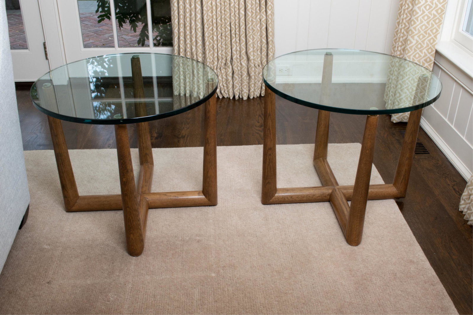 PAIR OF CONTEMPORARY WOOD & GLASS SIDE TABLES (1 of 5)