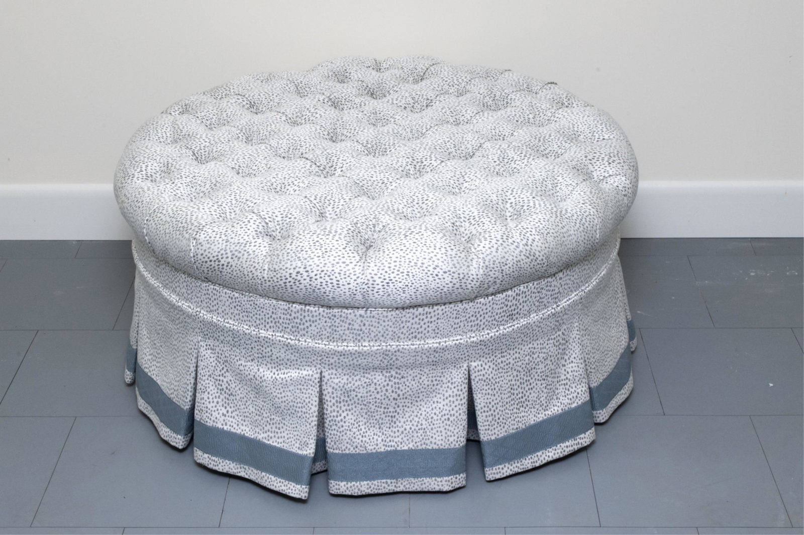 BUTTON-TUFTED & SKIRTED ROUND OTTOMAN (1 of 5)