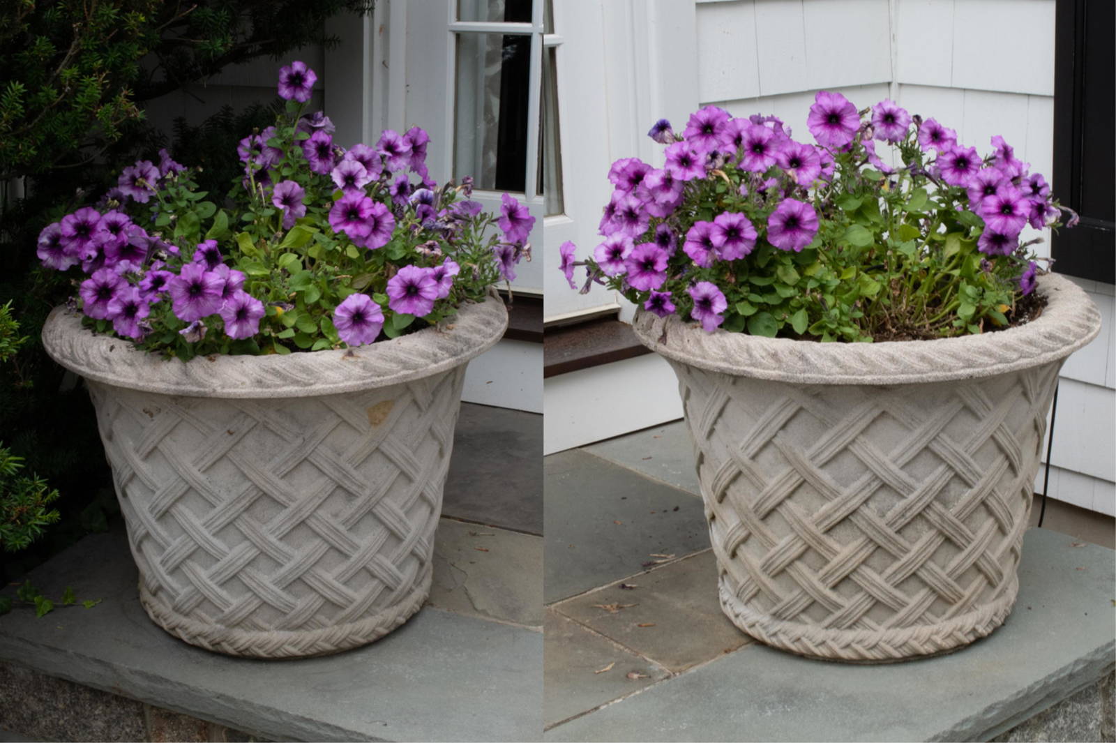 Pair Of Large Cast Cement Basket Weave Planters Auction