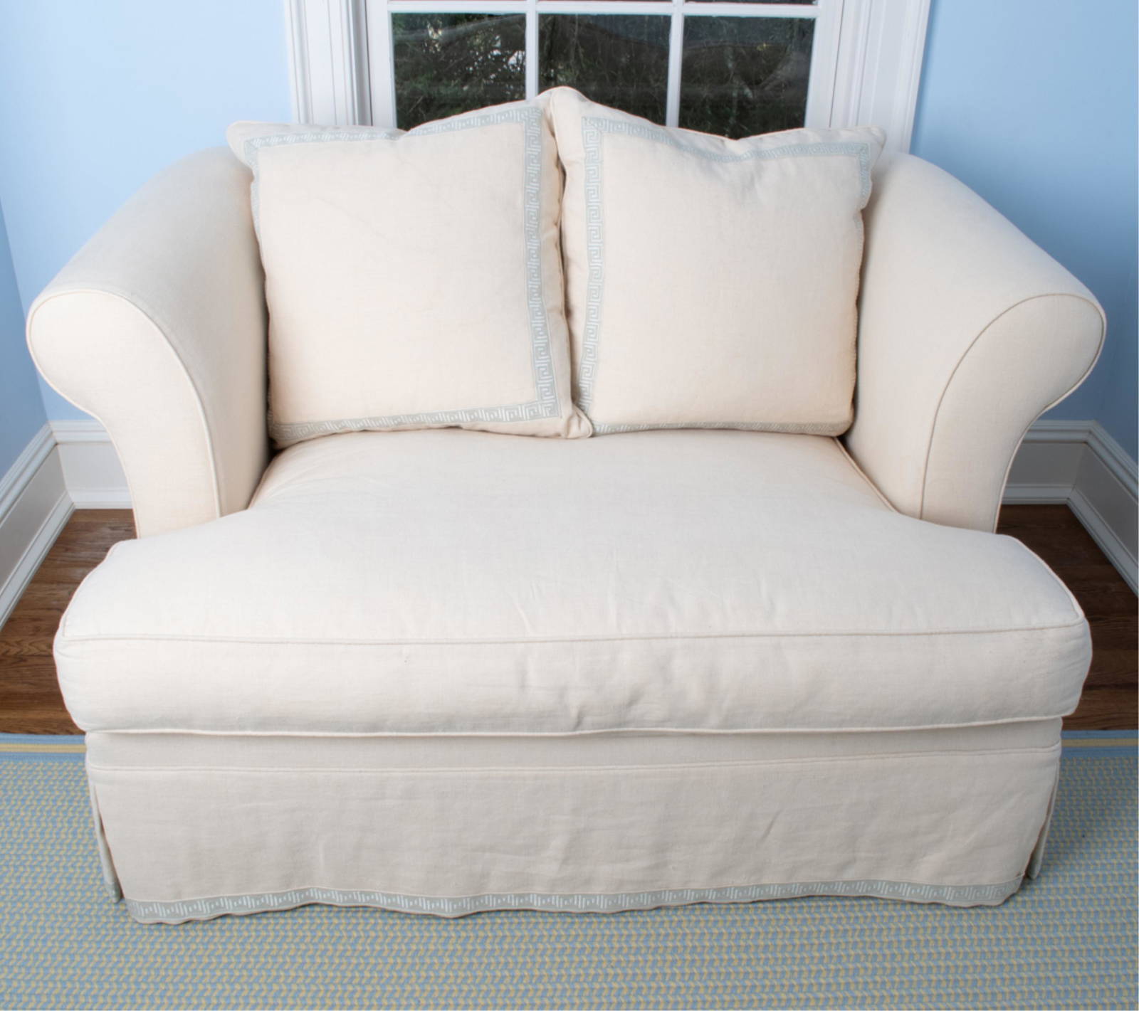 Upholstered Scroll Arm Loveseat Auction