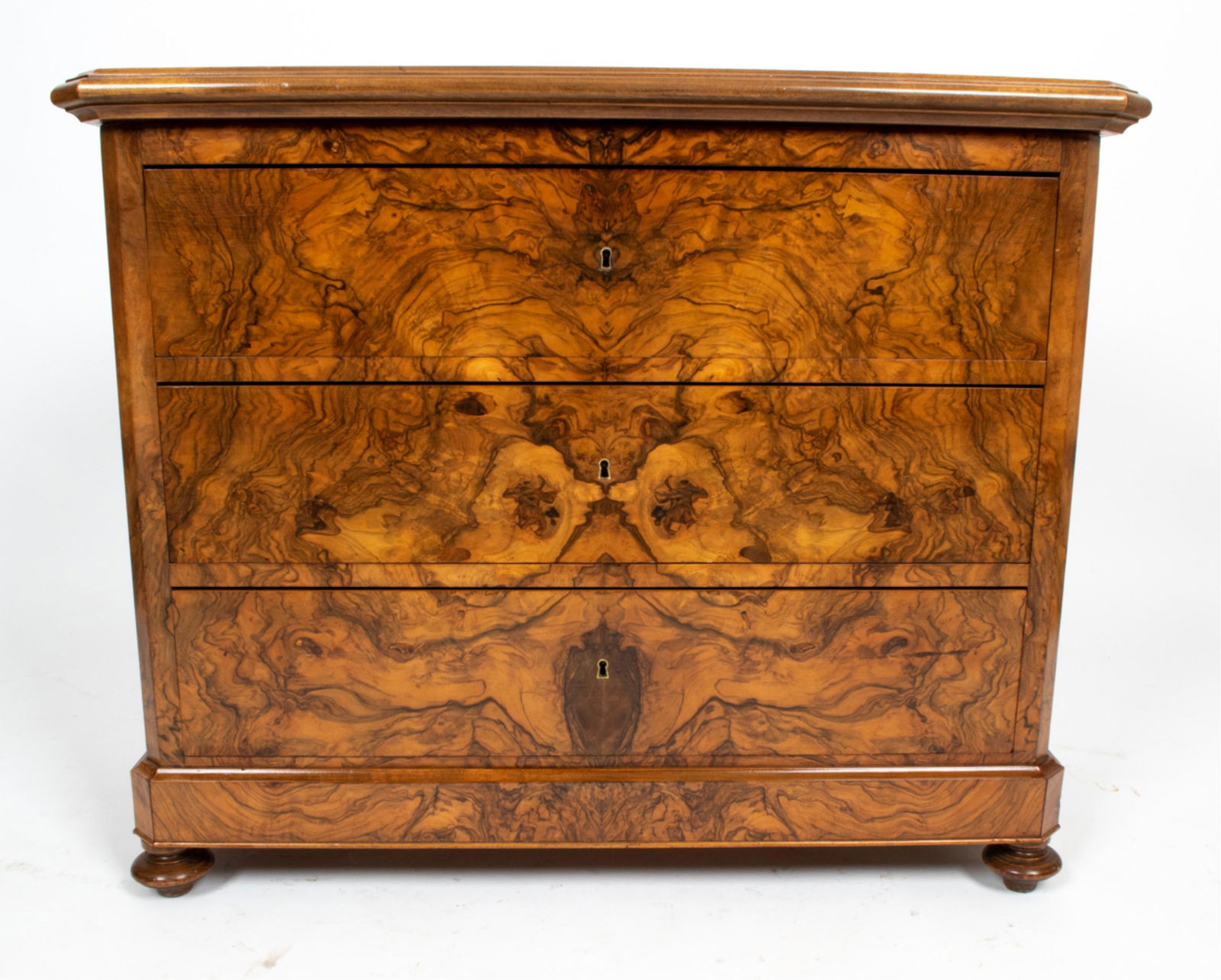 ANTIQUE BURLED WALNUT CHEST OF DRAWERS, C. 1880 (1 of 14)