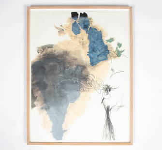 DOVE BRADSHAW, NY (B. 1949) ORIGINAL MIXED MEDIA: Oil crayon and ink. Initialed/inscribed indistinctly on lower left edge; Sandra Gering Gallery label verso gives artist and title/reference "Untitled, 1989 / 'guilty marks'". Dimensions: (Frame) H