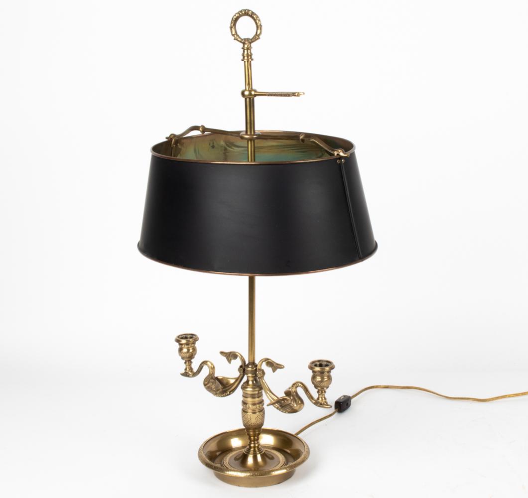 FRENCH BRASS & TOLE SWAN-ARM BOUILLOTTE LAMP (1 of 9)