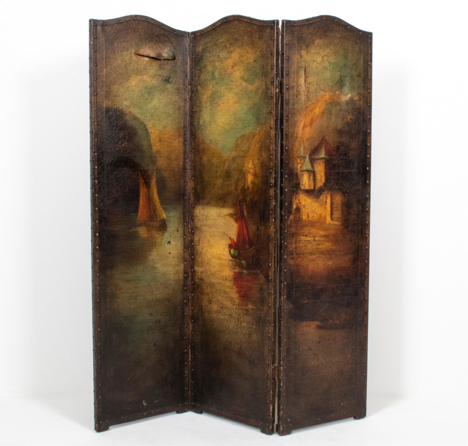 ANTIQUE OIL ON CANVAS SCENIC PAINTED ROOM SCREEN (1 of 11)