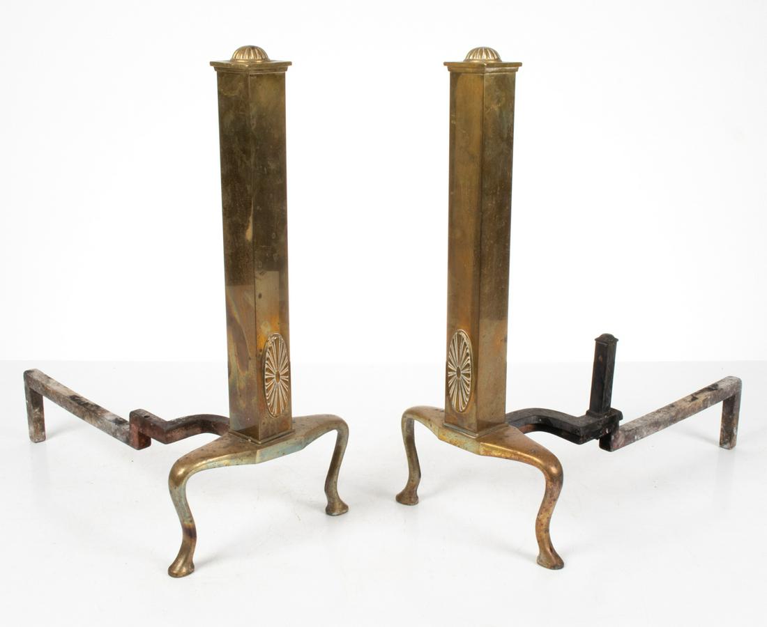 PAIR OF ANTIQUE NEOCLASSICAL BRASS ANDIRONS (1 of 7)
