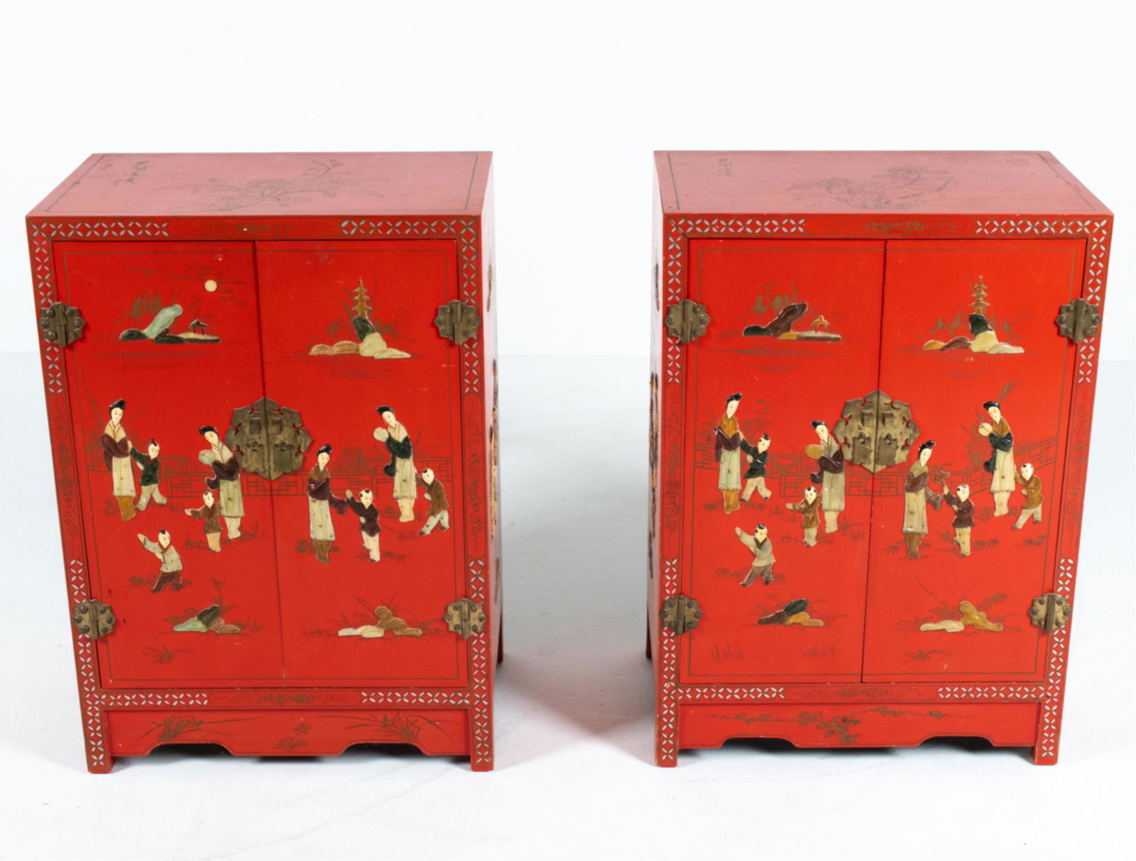 PAIR OF CHINOISERIE LACQUER & ENAMEL SIDE CABINETS (1 of 20)