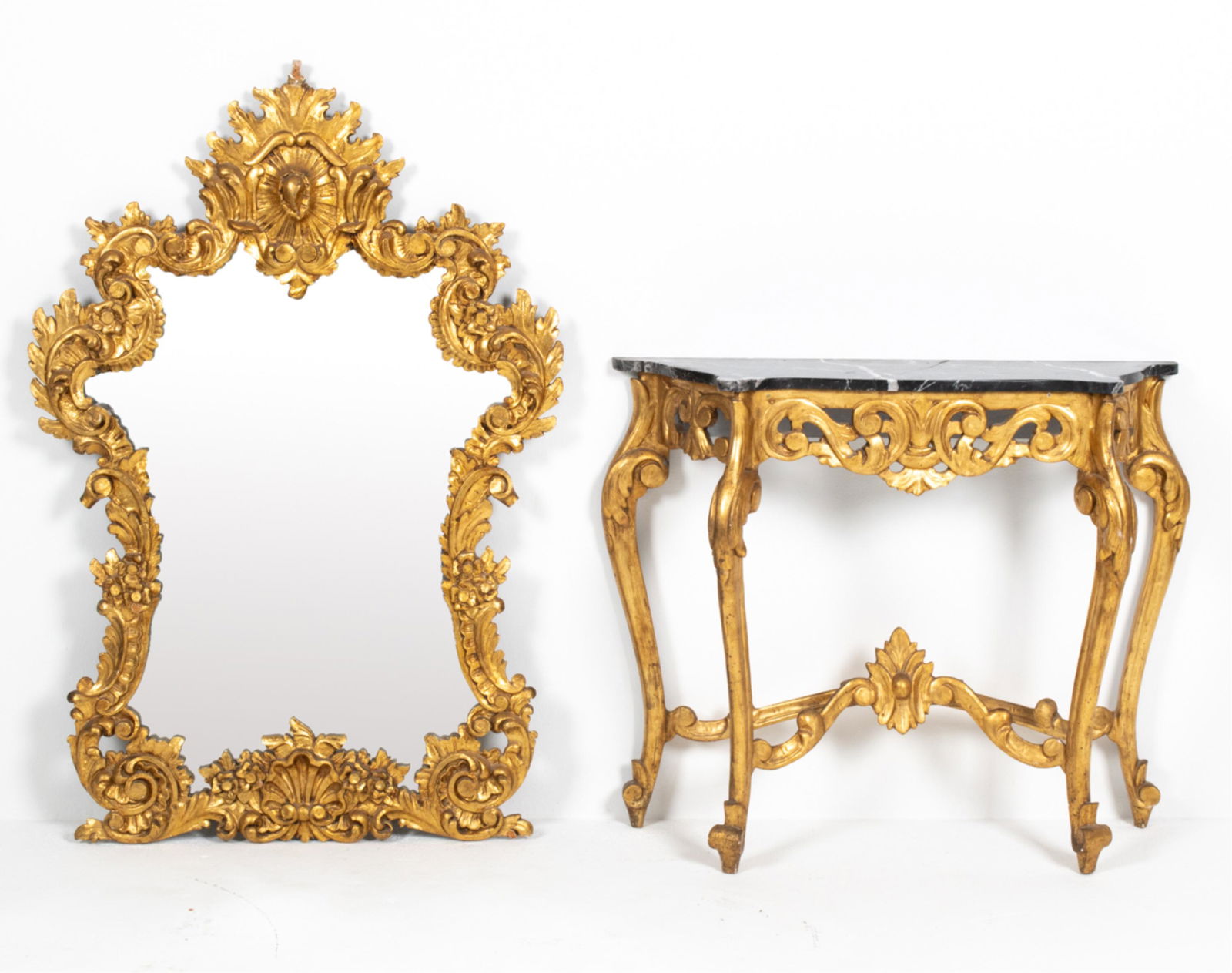 LOUIS XV STYLE CARVED GILTWOOD CONSOLE & MIRROR (1 of 19)