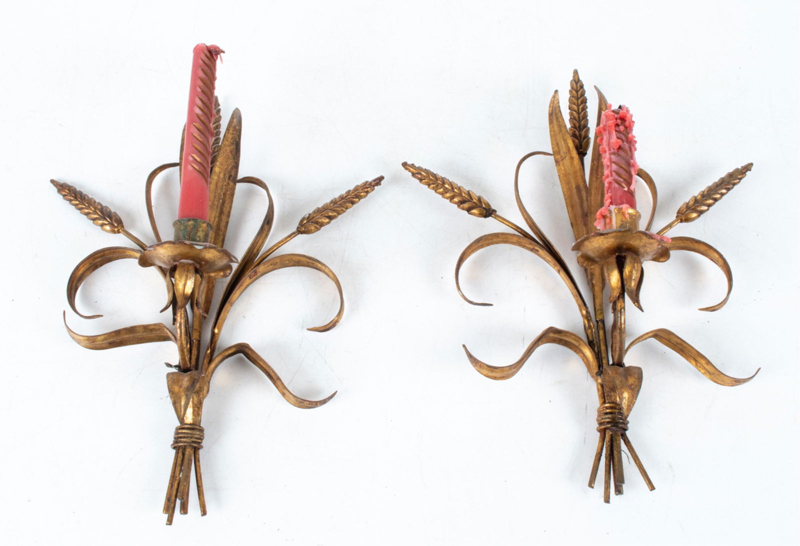 PAIR OF GILT METAL SHEAF OF WHEAT CANDLE SCONCES (1 of 8)