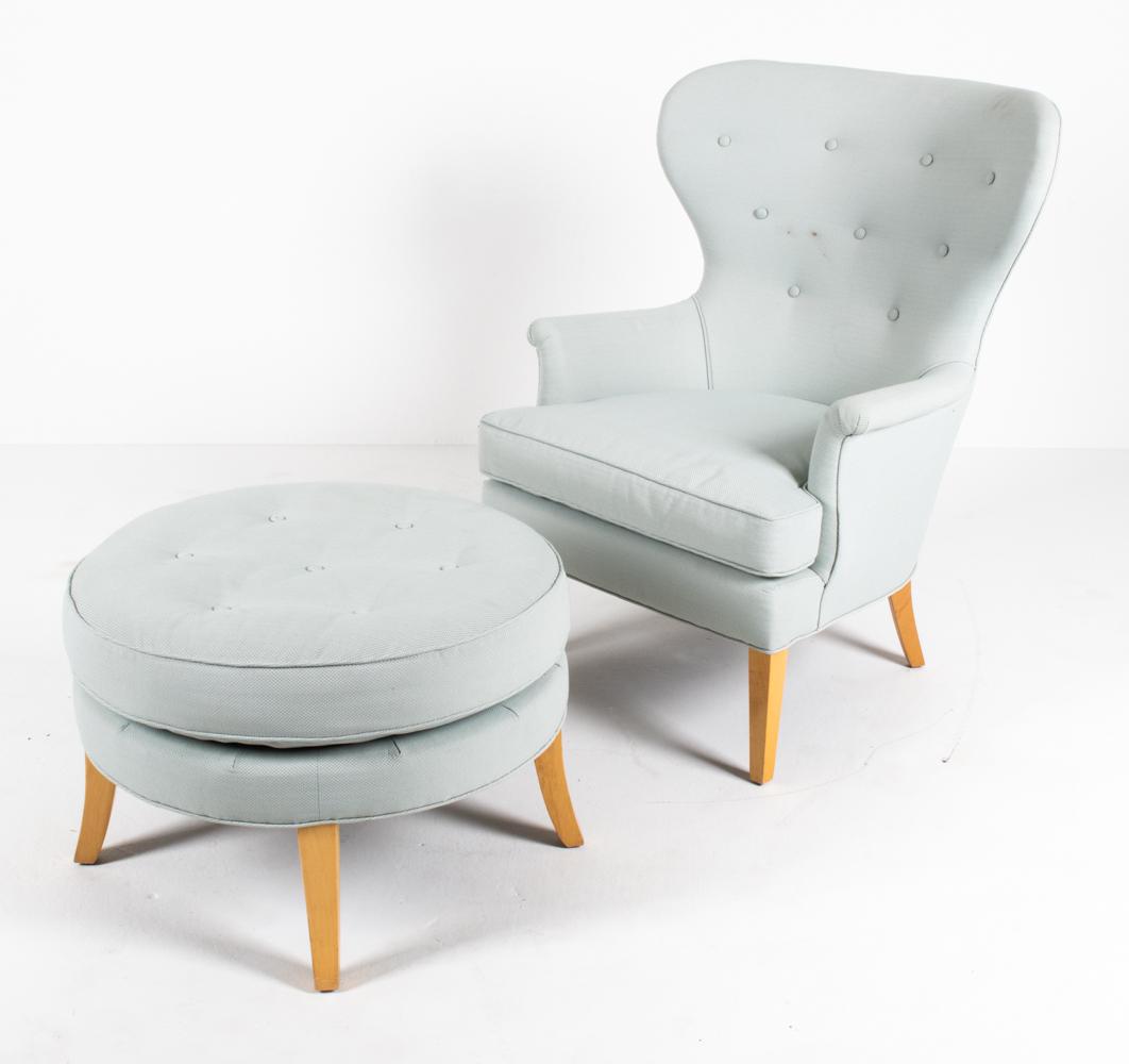 DANISH MODERN-STYLE WINGBACK CHAIR & OTTOMAN (1 of 19)