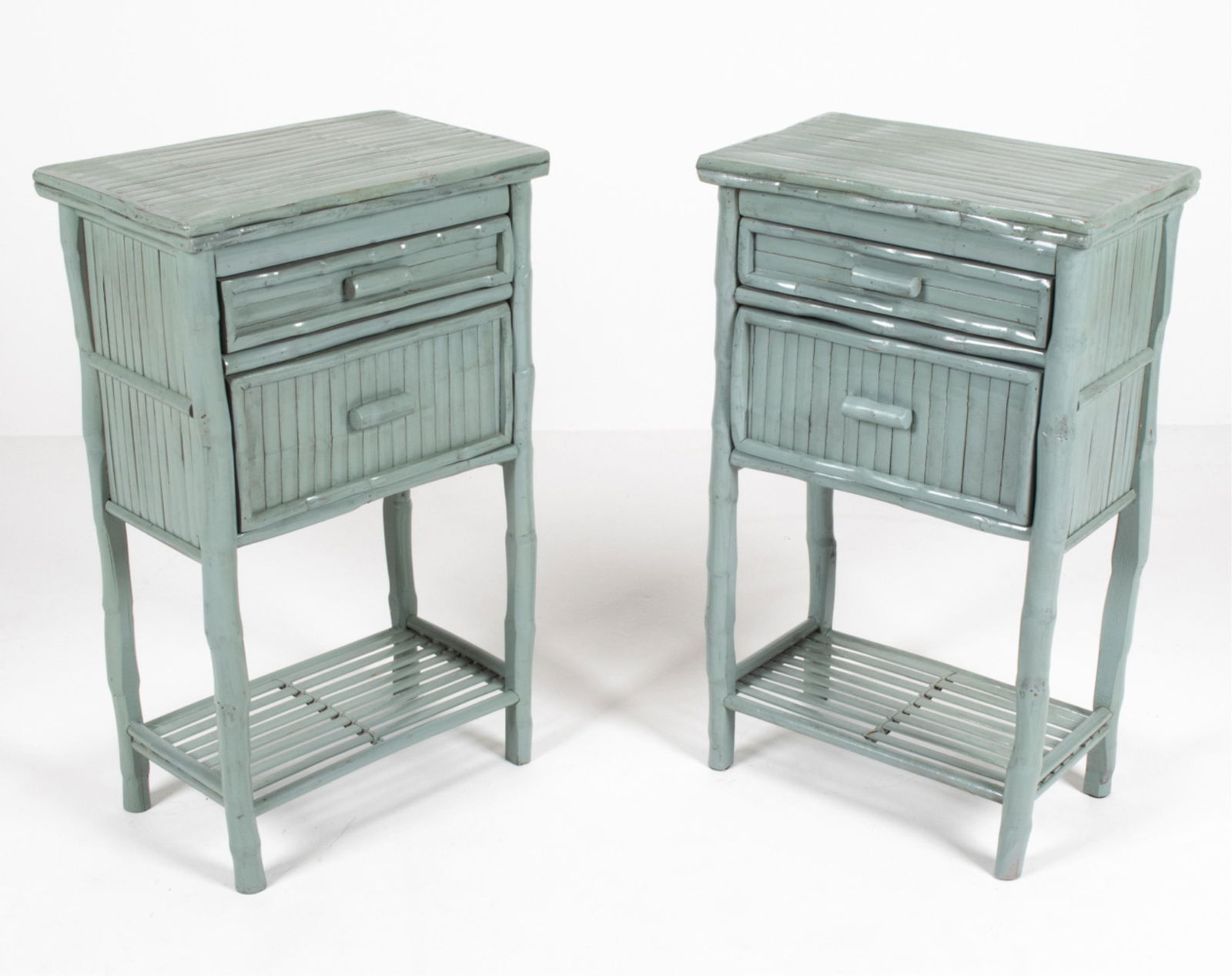 PAIR OF PAINT-DECORATED BAMBOO NIGHTSTANDS (1 of 20)